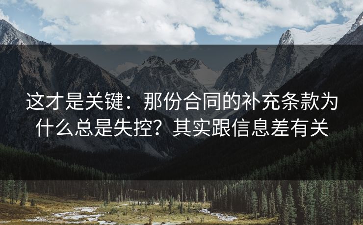 这才是关键：那份合同的补充条款为什么总是失控？其实跟信息差有关