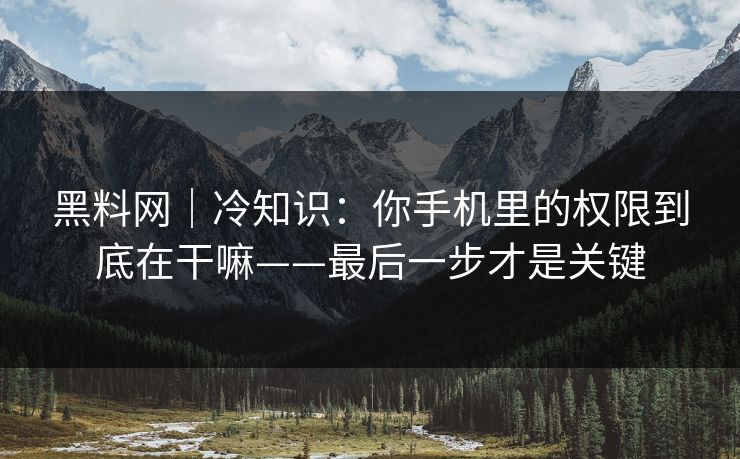 黑料网｜冷知识：你手机里的权限到底在干嘛——最后一步才是关键